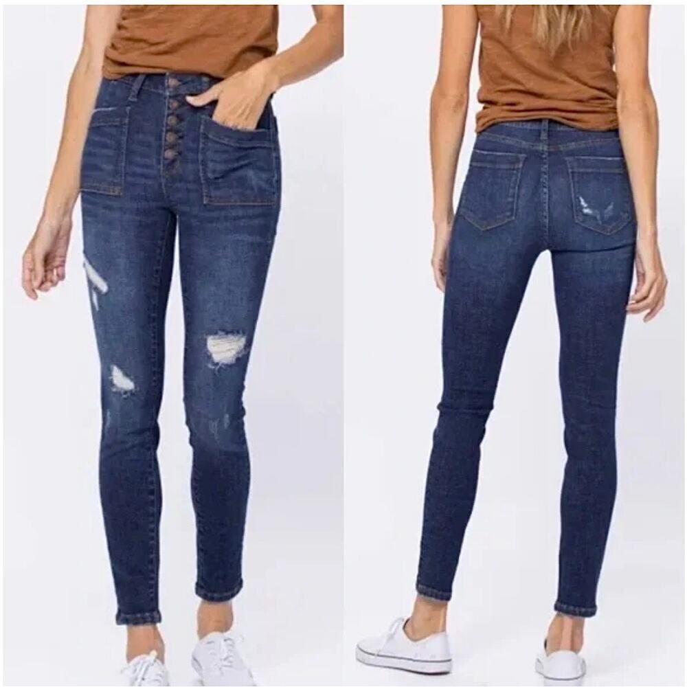 NWT Judy Blue Distressed High Rise Skinny Fit Blue Jeans Size 5/27